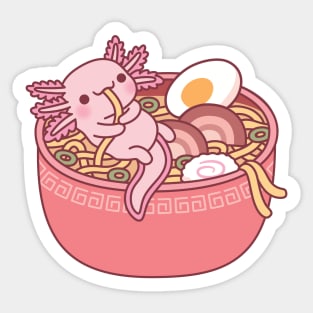 Cute Axolotl Eating Ramen Noodles In Bowl Funny Sticker